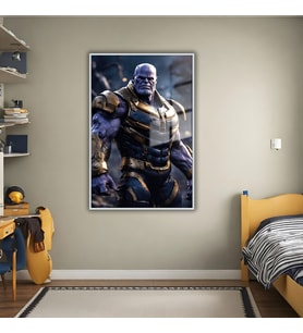 Metal Çerçeveli Temperli Cam Tablo Film Karakteri Thanos (Gümüş)