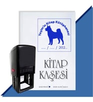 Kişiye Özel Köpek Silüet 3 Tarihli Otomatik Kitap Kaşesi (Mavi)
