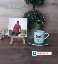 Diyaliz Teknikeri Fotoğraflı Dekoratif Taş, Ahşap Altlıklı Türk Kahvesi Fincanı Hediye Diyaliz Teknikerine Hediye (Model 9)