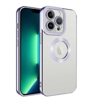 Apple iPhone 13 Pro Kılıf Case, Logo Showing Serisi, Şeffaf, Kamera Korumalı, Logo Gösteren Renkli Çizgi Tasarım (Lila)