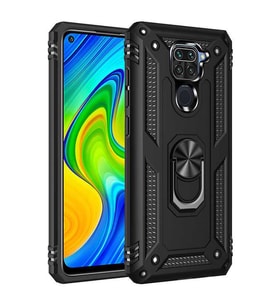 Xiaomi Redmi Note 9 Kılıf Zore Vega Yüzüklü Standlı Zırh Kılıf (Siyah)