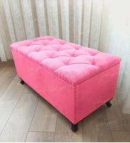 Lüks Sandıklı Kapitoneli Ayakucu Puf Bench 120 cm Siyah Ayak (Pembe)