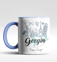 Kişiye Özel Gezgin Tasarımlı Siyah Kupa (Beyaz-Mavi)