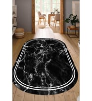 Dijital Baskılı Kaymaz Taban Yıkanabilir Oval Salon Halısı Mutfak Halısı Yolluk NDO-HT-794 (Siyah)