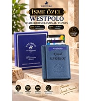 Westpolo Hakiki Deri İsme Özel Erkek Mekanizmalı Cüzdan (Mavi)