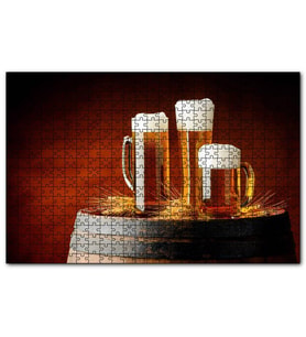 Cakapuzzle Fıçı Üzerinde Başaklar ve Köpüklü Biralar  Puzzle Yapboz MDF (Ahşap) (255 Parça)