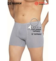 Gd Goldoremi Premium Erkek İz Yapmaz Rahat Lastik Bambu Rahat Kutulu Tekli Boxer (Göbeği Olanların Vazgeçilmez) (Gri)