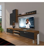 Decoraktiv Eko 7 Mdf Dvd Krom Ayaklı Tv Ünitesi Tv Sehpası (Siyah - Ceviz)