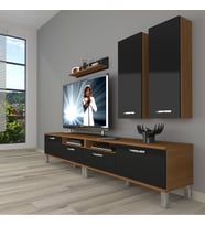 Decoraktiv Eko 5200D Mdf Krom Ayaklı Tv Ünitesi Tv Sehpası (Siyah - Ceviz)