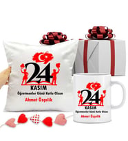 24 Kasım Öğretmenler Günü Kutlu Olsun Yastık ve Kupa Bardak Hediye Seti (Model 5)