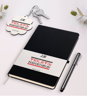 BK Gift Kişiye Özel Tekstil Mühendisi Beyaz Defter Kalem Ve Anahtarlık Hediye Seti-4 (Model 2)
