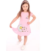 Toontoy Kız Çocuk Göğsü Ve Etek Kısmı Daisy Yazılı Arı Baskılı Elbise (Pembe)