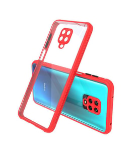 Xiaomi Redmi Note 9S Kılıf Kenar Renkli Sararmaz Şeffaf Kapak (Kırmızı)