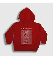 Presmono Unisex Çocuk Beyaz Unknown Pleasures Joy Division Kapüşonlu Sweatshirt 87712tt (Kırmızı)