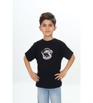 Toontoy Erkek Çocuk Şapkalı Ayı Baskılı Tişört (Siyah)