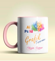 Kişiye Özel Grafik Tasarımcı Tasarımlı Turuncu Kupa Bardak (Pembe)