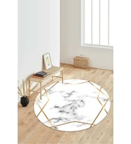 Dijital Baskılı Kaymaz Taban Yıkanabilir Yuvarlak Salon Halısı Koridor Halısı Paspas NDY-HS-217 (Beyaz)