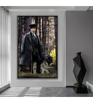 Metal Çerçeveli Atatürk Cam Tablo (Siyah)