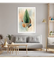 Tekli Ahşap Lamine Çerçeveli Mdf Tablo Oval Şekil ve Yaprak (Beyaz)