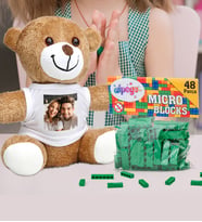 Kişiye Özel Peluş Ayıcık Ve Renkli Micro Blocks Lego (Yeşil)