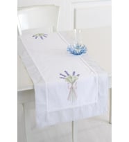 Bordürlü Lavanta İşlemeli 50x130 cm Runner (Gri)