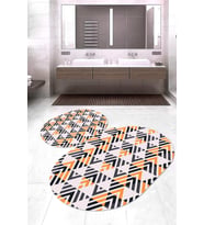 Dijital Baskılı Kaymaz Taban Yıkanabilir Oval 2'li Klozet Takımı Banyo Paspası NOKZ-HS-518 (Çok Renkli)