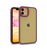 Uyumlu Model Apple iPhone 11 Kılıf Kamera Nikelaj Kenar Renkli Kapak (Kırmızı)