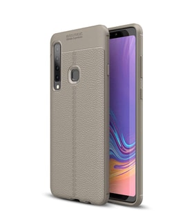 Microsonic Samsung Galaxy A9 2018 Kılıf Deri Dokulu Silikon (Gri)