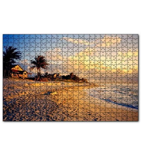 Cakapuzzle Küba'da Bir Kumsal ve Günbatımı Puzzle Yapboz MDF (Ahşap) (500 Parça)
