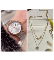 Ferrucci Spor Model Çelik Kadın Kol Saat+%100 Çelik Kolye Hediye (Rose - Gümüş)