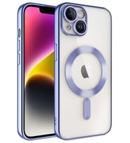 iPhone 14 Kılıf Magsafe Köşeleri Renkli Lüx Şeffaf Kamera Lens Korumalı (Lila)