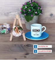 Eczacı Türk Kahvesi Fincanı Ahşap Altlıklı ve Fotoğraflı Ahşap Anahtarlık Hediye (Model 5)