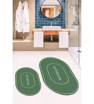 EVDEYA Dijital Baskılı Yıkanabilir Sade Bathroom Yazılı Oval Banyo Paspası Klozet Takımı, OKLOZET-4-GRİ, (Yeşil)