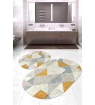 Dijital Baskılı Kaymaz Taban Yıkanabilir Oval 2'li Klozet Takımı Banyo Paspası NOKZ-SD-322 (Sarı)