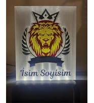 Kişiye Özel İsimli Sarı Kırmızı Aslan Dekoratif Led Lamba M2 Kablolu Adaptörlü Geri Dönüşüm PET (02)