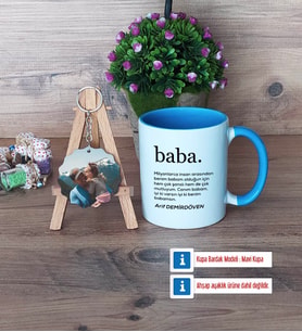 Babaya Hediye Kupa Bardak Beyaz ve Fotoğraflı Ahşap Anahtarlık Hediye (Model 4)