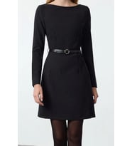 Moda Stil Fitted Kayık Yaka Mini Boy Kemerli Vücuda Oturan Dokuma Elbise (Siyah)