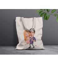 BK Gift Kişiye Özel Sevgililer Karikatürlü Kanvas Bez Çanta, Baskılı Omuz Çantası, Alışveriş Çantası, Plaj Çantası, Sevgiliye Hediye-31 (Model 4)