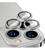 ALLY iPhone 14 Pro-14 Pro Max Diamond Taş İşlemeli Alüminyum Alaşımlı Kamera Lens Koruyucu (Gümüş)