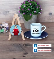 Uykucu Panda Türk Kahvesi Fincanı Ahşap Altlıklı ve Fotoğraflı Ahşap Anahtarlık Hediye (Model 4)