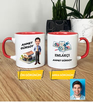 Kişiye Özel Karikatürlü Emlakçı Hediye Kupa Bardak Emlakçı Hediyeleri (Pembe)