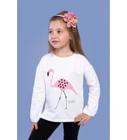 Toontoy Kız Çocuk Flamingo Baskılı Tişört (Ekru)