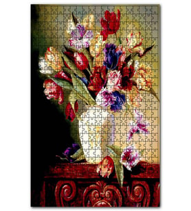 Cakapuzzle Beyaz Seramik Vazo İçinde Karışık Çiçekler Puzzle Yapboz MDF (Ahşap) (1000 Parça)