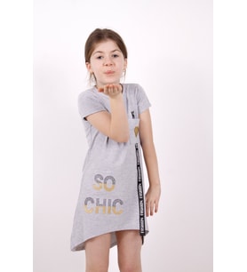 Toontoy Kız Çocuk So Chıc Baskılı Elbise ( Gri-Melanj)
