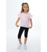 Toontoy Kız Çocuk Batik Desenli Armalı Kaprili Takım (Pembe)