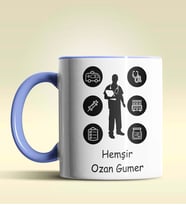 Kişiye Özel Hemşir Silüet (Bay) 2 Tasarımlı Turuncu Kupa Bardak (Mavi)
