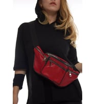 NahitaTyana Unisex Siyah Çok Cepli Hakiki Deri Freebag Bel Çantası (Kırmızı)