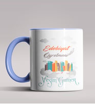 Kişiye Özel Edebiyat Öğretmeni Tasarımlı Siyah Renk Kupa 2 (Mavi)