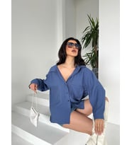 NEW SEASON  Modal Oversize Gömlek STANDART / Oversize Gömlek (Koyu Mavi)