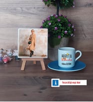 Harita Mühendisi Fotoğraflı Dekoratif Taş, Ahşap Altlıklı Türk Kahvesi Fincanı Hediye (Model 5)